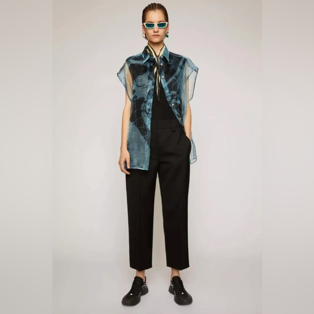 ACNE STUDIOS TAPERED WOOL BLEND TROUSERS BLACK (Size 34)